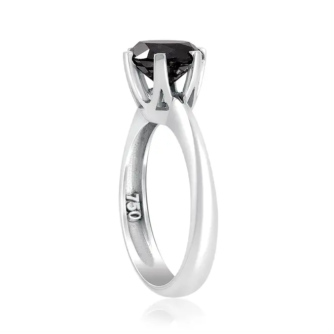 Anel Solitário 6 Garras de Ouro Branco com Diamante Negro de 3,0 Cts.