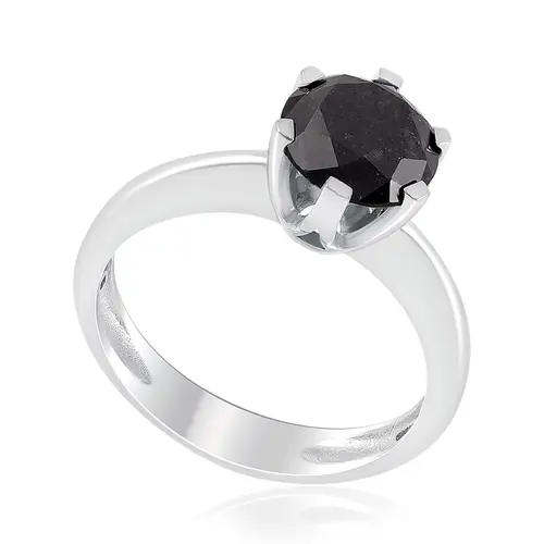Anel Solitário 6 Garras de Ouro Branco com Diamante Negro de 3,0 Cts.