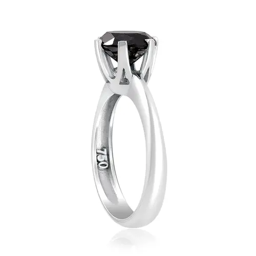 Anel Solitário 6 Garras de Ouro Branco com Diamante Negro de 3,0 Cts.