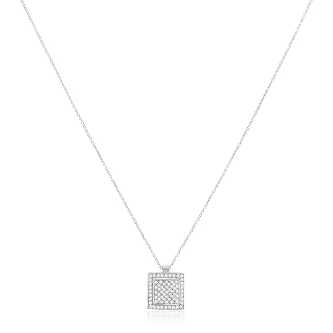 Pingente com corrente em Ouro Branco Elos Ovais com Diamantes totalizando 80 pts.