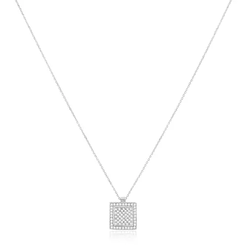 Pingente com corrente em Ouro Branco Elos Ovais com Diamantes totalizando 80 pts.