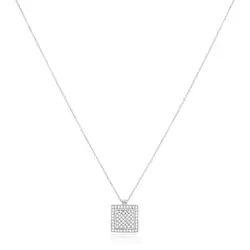 Pingente com corrente em Ouro Branco Elos Ovais com Diamantes totalizando 80 pts.