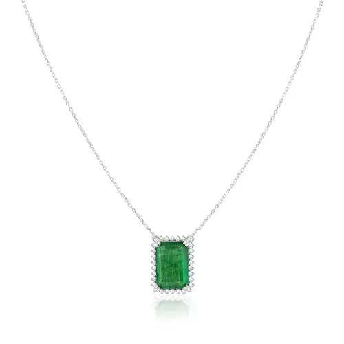 Conjunto Par de Brincos e Colar, com Diamantes e Esmeraldas