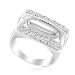 Anel Aro Duplo de Ouro Branco com Diamantes totalizando 50 pts.