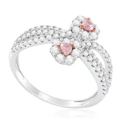 Anel Flores de Ouro Branco com Diamantes Brancos e Rosa - Com certificado AGL - AM03