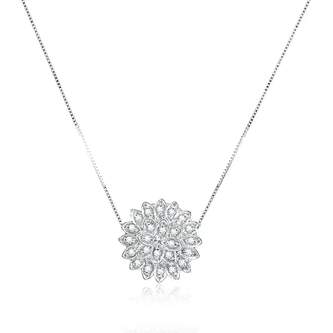 Pingente Chuveiro de Ouro Branco com Corrente e 30 pts em Diamantes