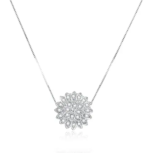 Pingente Chuveiro de Ouro Branco com Corrente e 30 pts em Diamantes