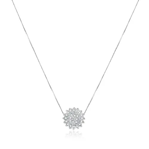 Pingente Chuveiro de Ouro Branco com Corrente e 30 pts em Diamantes