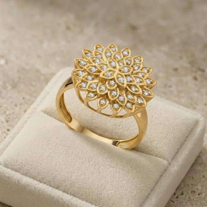 Anel Chuveiro de Ouro com 50 Pts em Diamantes