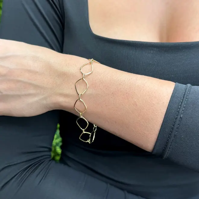 Pulseira de Ouro Amarelo com Elos Losango