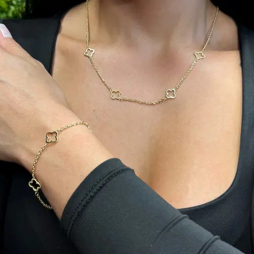 Colar de Ouro Amarelo com 4 Trevos