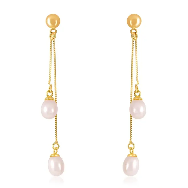 Par de Brincos com Pérolas de 5 mm, em Ouro Amarelo