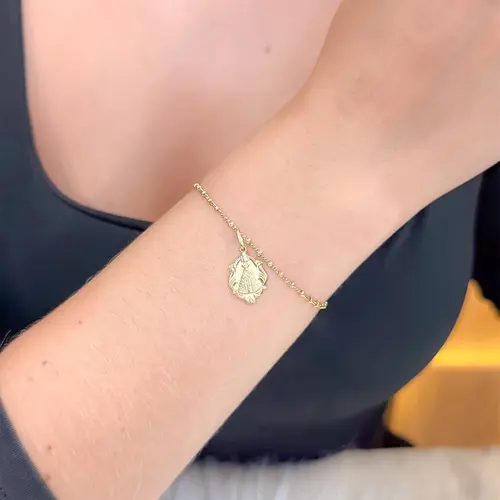 Pulseira Estilo Terço de Ouro Amarelo com Berloque Nossa Senhora de Aparecida