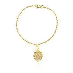 Pulseira Estilo Terço de Ouro Amarelo com Berloque Nossa Senhora de Aparecida