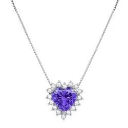 Pingente Coração com Corrente de Ouro Branco, Diamantes e Tanzanita