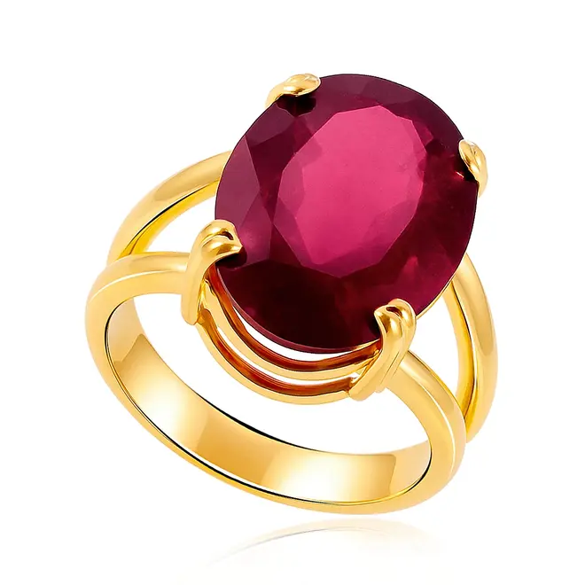 Anel Aro Duplo de Ouro Amarelo com Cristal Rubelita