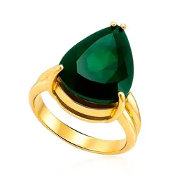 Anel Aro Duplo de Ouro Amarelo com Blue Green