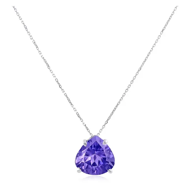 Pingente de Ouro Branco com Corrente Elos Cartier e Tanzanita de 2,16 Cts.