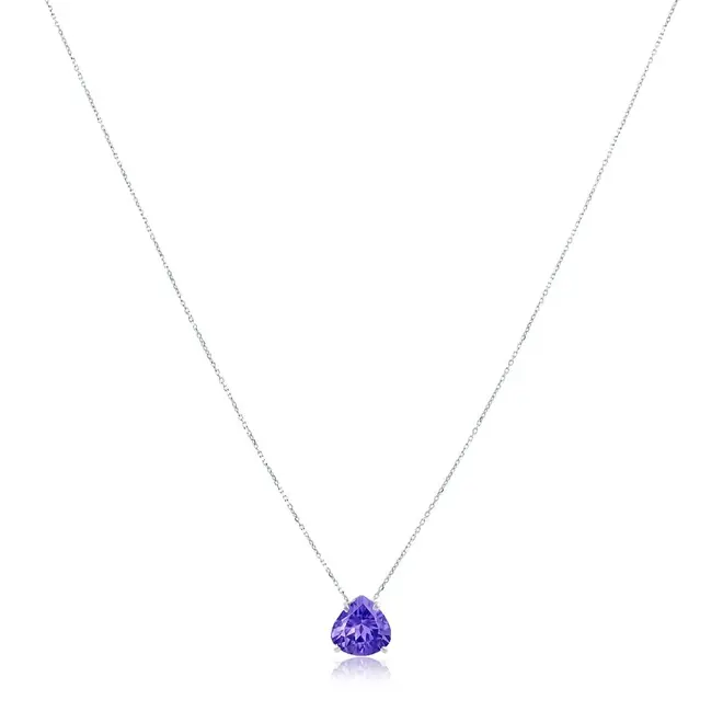 Pingente de Ouro Branco com Corrente Elos Cartier e Tanzanita de 2,16 Cts.