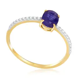 Anel de Ouro Amarelo com 20 Diamantes e Safira de 1,0 Ct