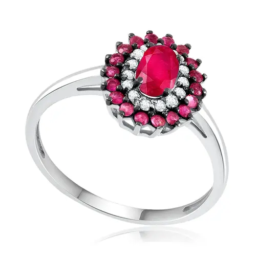 Anel de Ouro Branco com Diamantes e Rubis