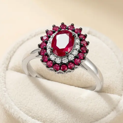 Anel de Ouro Branco com Diamantes e Rubis