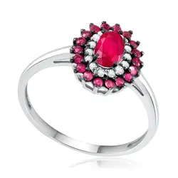Anel de Ouro Branco com Diamantes e Rubis