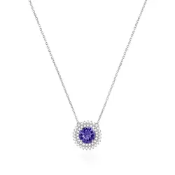 Pingente de Ouro Branco com Corrente Elos Cartier, Diamantes e Tanzanita de 1,50 Cts.