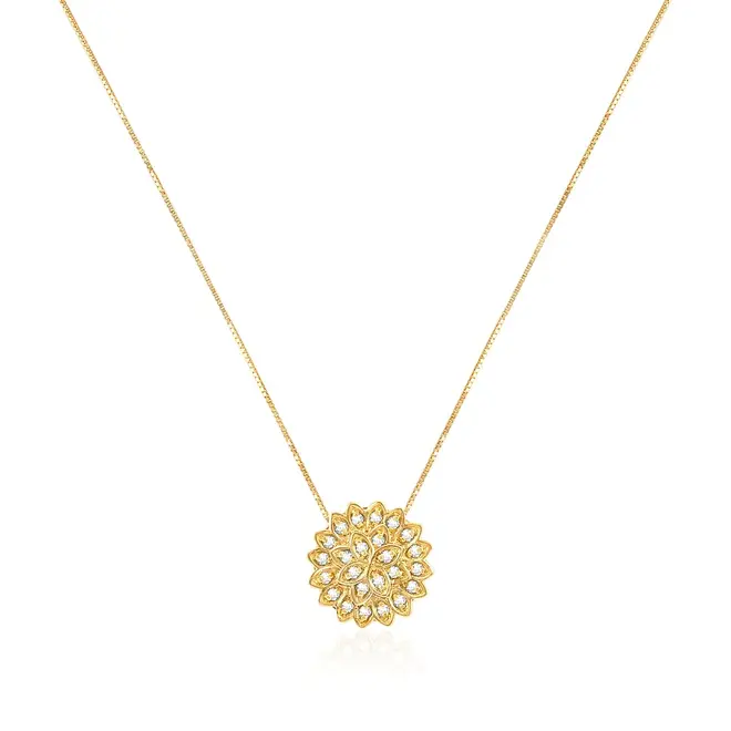 Pingente Chuveiro de Ouro Amarelo com Corrente e 30 pts em Diamantes