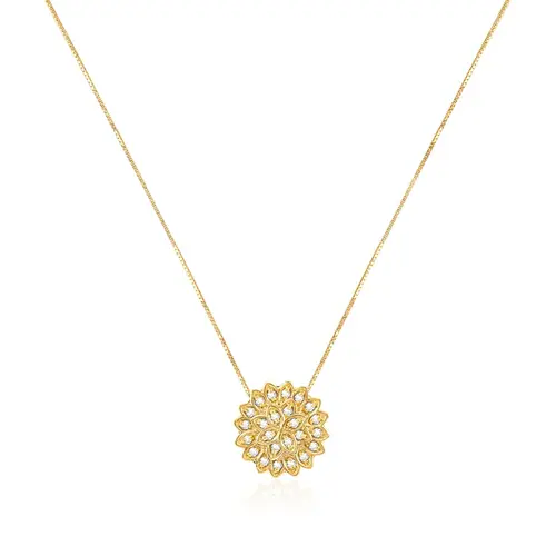 Pingente Chuveiro de Ouro Amarelo com Corrente e 30 pts em Diamantes