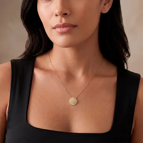 Pingente Chuveiro de Ouro Amarelo com Corrente e 30 pts em Diamantes