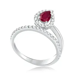 Anel Gota de Ouro Branco com Diamantes e Rubi