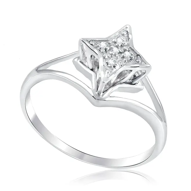 Anel Estrela de Ouro Branco com 5 Diamantes