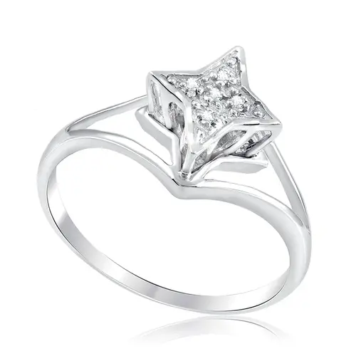 Anel Estrela de Ouro Branco com 5 Diamantes