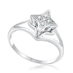 Anel Estrela de Ouro Branco com 5 Diamantes