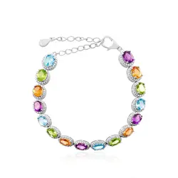 Pulseira de Prata com Cristais e Mix de Gemas