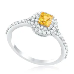 Anel de Ouro Branco com 51 Pts em Diamantes Brancos e Diamante Amarelo Central de 51 Pts  - com Certificado GIA
