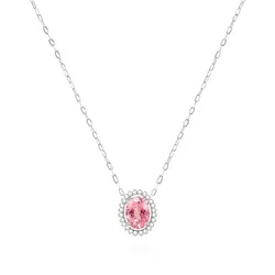 Pingente de Ouro Branco com Corrente Elos Cartier com 24 Diamantes e Turmalina Rosa