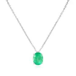 Pingente de Ouro Branco com Corrente Elos Cartier e Esmeralda Colombiana de 3,20 Cts.