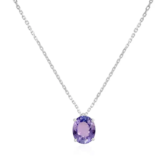 Pingente de Ouro Branco com Corrente Elos Cartier e Tanzanita de 2,33 Cts.