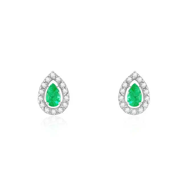Par de Brincos Gota de Ouro Branco com Diamantes e Esmeraldas totalizando 42 pts.