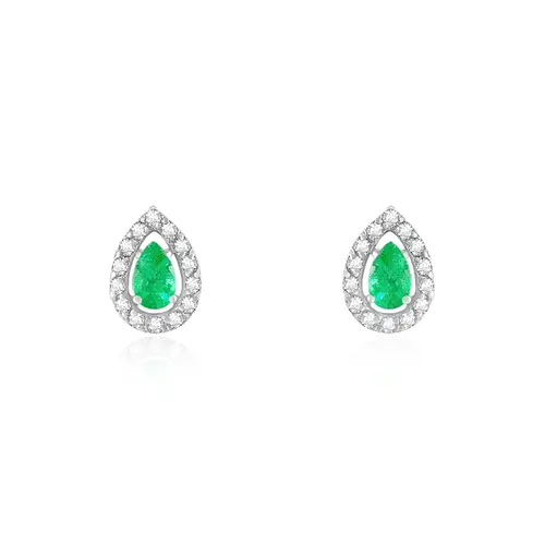 Par de Brincos Gota de Ouro Branco com Diamantes e Esmeraldas totalizando 42 pts.