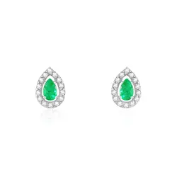 Par de Brincos Gota de Ouro Branco com Diamantes e Esmeraldas totalizando 42 pts.