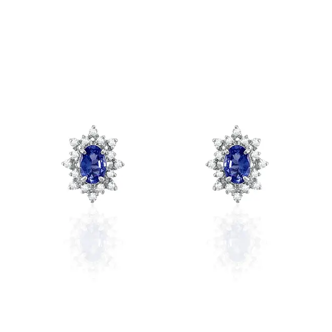 Par de Brincos de Ouro Branco com Diamantes e Safiras totalizando 1,04 Cts.