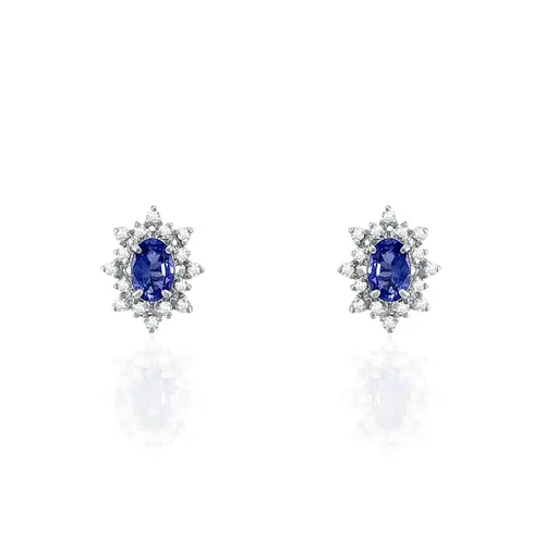 Par de Brincos de Ouro Branco com Diamantes e Safiras totalizando 1,04 Cts.