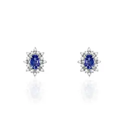 Par de Brincos de Ouro Branco com Diamantes e Safiras totalizando 1,04 Cts.