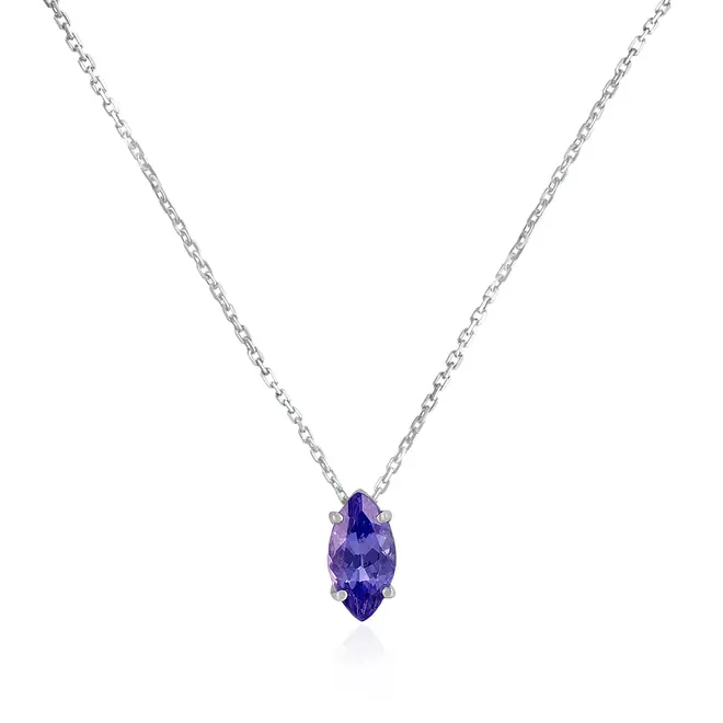 Pingente de Ouro Branco com Corrente e Tanzanita de 1,36 Cts.