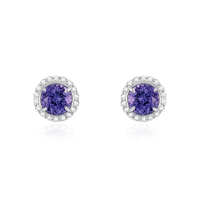 Par de Brincos de Ouro Branco com Diamantes e Tanzanitas totalizando 12,78 Cts.