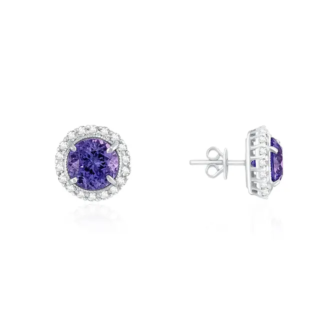 Par de Brincos de Ouro Branco com Diamantes e Tanzanitas totalizando 12,78 Cts.