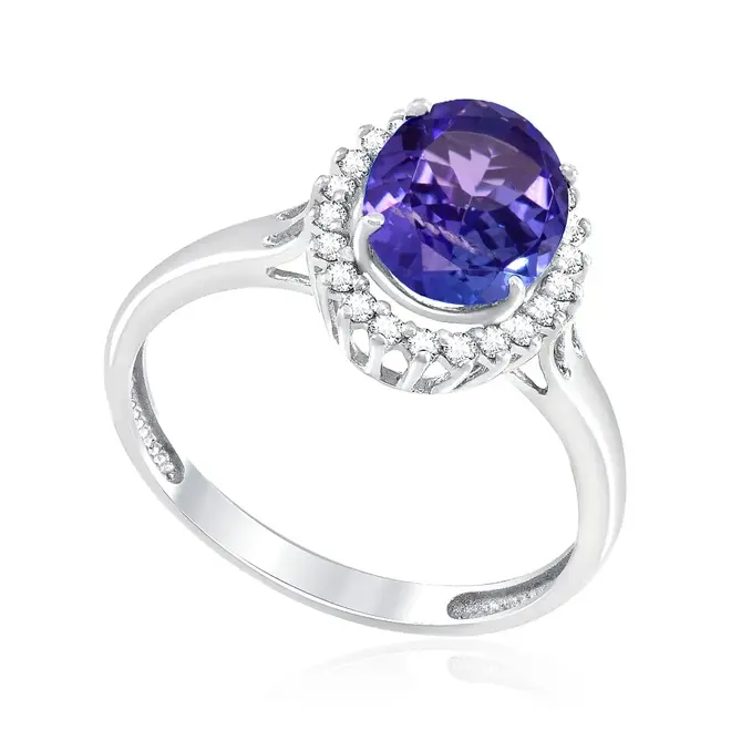 Anel de Ouro Branco com Diamantes e Tanzanita de 1,96 Cts.